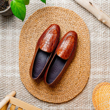 Load image into Gallery viewer, 11-620-CGN PALIO Genuine Crocodile and Calfskin Basketweave Slip On, Cognac
