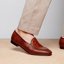 Load image into Gallery viewer, 11-620-CGN PALIO Genuine Crocodile and Calfskin Basketweave Slip On, Cognac
