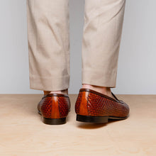Load image into Gallery viewer, 11-620-CGN PALIO Genuine Crocodile and Calfskin Basketweave Slip On, Cognac
