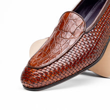 Load image into Gallery viewer, 11-620-CGN PALIO Genuine Crocodile and Calfskin Basketweave Slip On, Cognac
