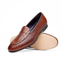 Load image into Gallery viewer, 11-620-CGN PALIO Genuine Crocodile and Calfskin Basketweave Slip On, Cognac
