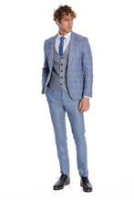 Load image into Gallery viewer, Patterned Checked Slim Fit Blue Men Suit - Wessi
