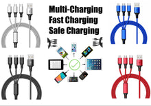 Load image into Gallery viewer, PBG Black 5-Port LED Wall Charger &amp; QC 3-in-1 Nylon Braided Fast Charging Cable
