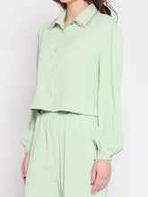 Load image into Gallery viewer, Pearl Beaded Long Sleeve Cropped Top
