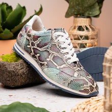 Load image into Gallery viewer, 65-215-BLU PERI Python Embossed Italian Calfskin Sneakers, Marine Blue
