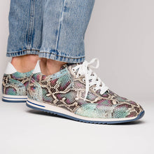 Load image into Gallery viewer, 65-215-BLU PERI Python Embossed Italian Calfskin Sneakers, Marine Blue

