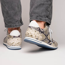 Load image into Gallery viewer, 65-215-WHT PERI Python Embossed Italian Calfskin Sneakers Black / White
