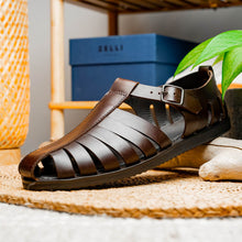 Load image into Gallery viewer, 05-110-BRN PESCA Calfskin Strap-On Sandal, Brown
