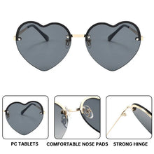 Load image into Gallery viewer, Heart-Shaped Half-Rim Metal Sunglasses
