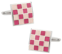 Load image into Gallery viewer, Pink Checkerboard Enamel Cufflinks
