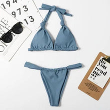 Load image into Gallery viewer, Pink Woman Summer Swimsuit Mini Lace Up Adjustable Bikinis Set Beachwear Top Swimwear Women Swimming Wear Colorful Beach Bathing Suit
