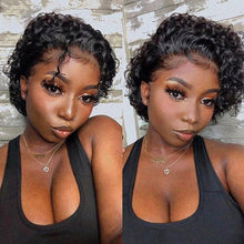 Load image into Gallery viewer, Pixie Cut Wig Short Curly Human Hair Wigs Human Hair Wig 13X1 Transparent Lace Wig For Women Human Hair Pre Plucked Baby Hair Wigs For Black Women
