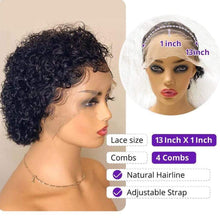 Load image into Gallery viewer, Pixie Cut Wig Short Curly Human Hair Wigs Human Hair Wig 13X1 Transparent Lace Wig For Women Human Hair Pre Plucked Baby Hair Wigs For Black Women
