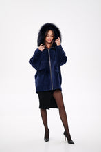 Load image into Gallery viewer, Genuine Shearling Silver Fox Trim Jacket

