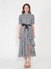 Load image into Gallery viewer, Plaid Pattern Asymmetrical Ruffle Midi Dress
