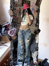 Load image into Gallery viewer, Plus Size American High Street Wide Leg Ripped Denim Women's Summer Retro High Waist Straight-leg Loose Mop Pants Pants
