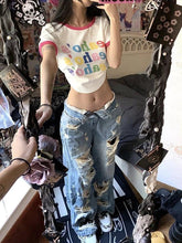 Load image into Gallery viewer, Plus Size American High Street Wide Leg Ripped Denim Women's Summer Retro High Waist Straight-leg Loose Mop Pants Pants
