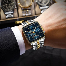 Load image into Gallery viewer, POEDAGAR Men's Square Chronograph Watch - Luminous Waterproof Stainless Steel Quartz Wristwatch
