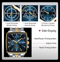 Load image into Gallery viewer, POEDAGAR Men's Square Chronograph Watch - Luminous Waterproof Stainless Steel Quartz Wristwatch
