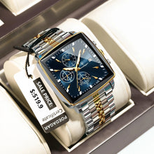 Load image into Gallery viewer, POEDAGAR Men's Square Chronograph Watch - Luminous Waterproof Stainless Steel Quartz Wristwatch
