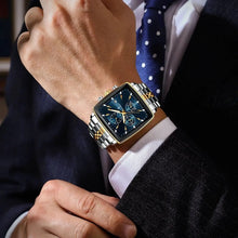 Load image into Gallery viewer, POEDAGAR Men's Square Chronograph Watch - Luminous Waterproof Stainless Steel Quartz Wristwatch
