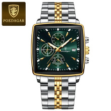 Load image into Gallery viewer, POEDAGAR Men's Square Chronograph Watch - Luminous Waterproof Stainless Steel Quartz Wristwatch
