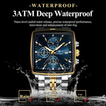 Load image into Gallery viewer, POEDAGAR Men's Square Chronograph Watch - Luminous Waterproof Stainless Steel Quartz Wristwatch

