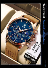 Load image into Gallery viewer, POEDAGAR Luxury Men's Chronograph Watch - Waterproof, Luminous, Leather Strap
