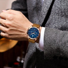 Load image into Gallery viewer, POEDAGAR Luxury Men's Chronograph Watch - Waterproof, Luminous, Leather Strap
