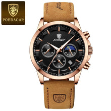 Load image into Gallery viewer, POEDAGAR Luxury Men's Chronograph Watch - Waterproof, Luminous, Leather Strap
