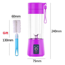 Load image into Gallery viewer, Portable Blender Mini Mixer Electric Juicer Machine Fresh Fruit Juice Blender Smoothie Maker Blender Cup Bottle A Travel Kitchen Portable USB Electric Fruit Juicer Squeezer Bottle Kitchen Tool for Orange Lemon
