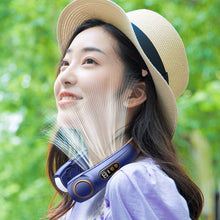 Load image into Gallery viewer, Portable Neck Fan USB Handheld Mute LED Digital Display Leafless Mini Electric Fan Colorful Atmosphere Lights 5th Gear For Rechargeable Personal Wearable Fan with Colorful Flashlight LED Digital Display And Low Noise
