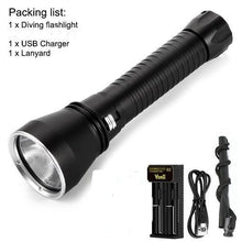 Load image into Gallery viewer, Powerful LED Rechargeable Dive Flashlight Cree Diving Flashlight Underwater Waterproof  High Lumen LED Scuba Diving  Torch Flashlight For Scuba Diving Underwater Torch

