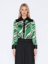 Load image into Gallery viewer, Print &amp; Pleather Spliced Button-Down Shirt Top
