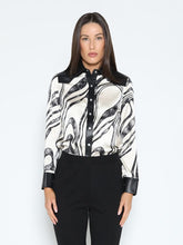 Load image into Gallery viewer, Print &amp; Pleather Spliced Button-Down Shirt Top
