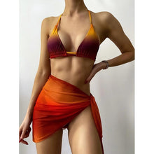 Load image into Gallery viewer, Print Swimsuit 3 Piece Mesh Bikini Set  Women's Ribbed Floral Bikini Set Tie Side Swimsuit Cover Ups Daisy Butterfly Print Three Piece Bikini Swimwear Triangle Micro Bikini String Halter Swimwear Women Low Waist Bathing Suit
