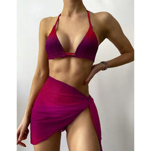 Load image into Gallery viewer, Print Swimsuit 3 Piece Mesh Bikini Set  Women's Ribbed Floral Bikini Set Tie Side Swimsuit Cover Ups Daisy Butterfly Print Three Piece Bikini Swimwear Triangle Micro Bikini String Halter Swimwear Women Low Waist Bathing Suit
