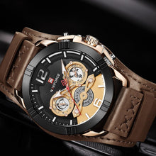 Load image into Gallery viewer, Men's Leather Waterproof Watch With Chronometers And Fluorescent Hands Excellent Design Perfect Gift
