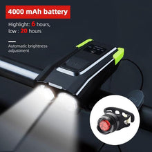 Load image into Gallery viewer, 4000mAh Bicycle Front Light Set USB Rechargeable Smart Headlight With Horn 800 Lumen LED Bicycle Light Set USB Rechargeable Super Bright  Bike Headlight
