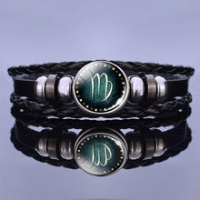 Load image into Gallery viewer, 12 Zodiac Signs Charm Bracelet Men Women Fashion Multilayer Weave Leather Charms 12 Twelve Constellations PU Leather Bracelet Braided Punk Zodiac Sign Bangle
