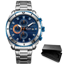 Load image into Gallery viewer, Luxury Men's Business Quartz Watches Blue Fashion Chronograph Elegant Stainless Steel Wristwatches For Man
