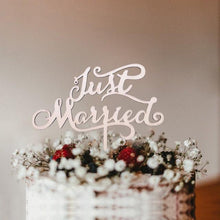 Load image into Gallery viewer, 1Pcs Hollow Letter Love Just Married Mr &amp; Mrs Cake Topper Mr and Mrs Cake Toppers Wooden Wedding Cake Topper Party Cake Decoration Mr And Mrs Cake Topper Bride and Groom Wooden Wedding Cake Topper For Wedding Party Supplies
