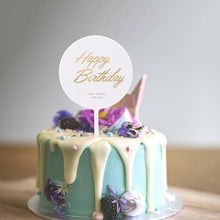 Load image into Gallery viewer, 1Pcs Metal Happy Birthday Cake Topper Artificial flowers Cake Toppers Happy Birthday Cake Topper Metal And Acrylic Cake Decoration With Pink Artificial Flower Cluster For DIY Baby Shower Birthday Party Decoration Baking Decor

