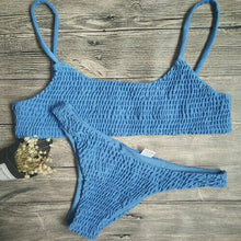 Load image into Gallery viewer, Vintage Women Push-up Padded Bra Bikini Set Pleated Swimsuit Women's Detachable Padded Cutout Push Up Striped Bikini Set Two Piece Swimsuit Swimming Beach Bathing Costume Classic Bikini Set
