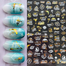 Load image into Gallery viewer, Summer Glitter Nail Decals Stickers Gold Black White Leaf Manicuring Foils Geometric Slider Nail Art Adhesive Decor Adhesive 3D Wave Design Decoration for Women Girls Art Stickers Decal Decoration Metallic Curve Strip Line Nail Decor
