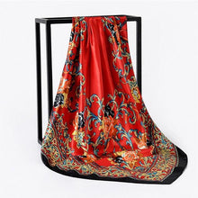 Load image into Gallery viewer, Luxury Long Soft Square Silk Scarves Lightweight Elegant Satin Silk Soft Head Wrap Escharpe Hijab Scarf Muslim Female Silky Shawls Wrap Hair Head Scarves Bandanna For  Women 90*90cm
