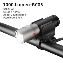 Load image into Gallery viewer, Bike Light Rainproof USB Rechargeable LED 2000mAh MTB Front Lamp Headlight Aluminum Ultralight Flashlight Super Bright Bicycle Front Headlight 5 Light Modes And Large Capacity Battery
