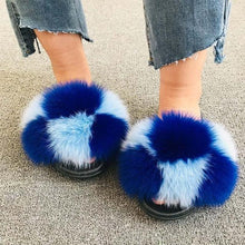 Load image into Gallery viewer, Summer Women Fox Fur Slippers Indoor Slides Fashion Flip Flops Casual Sandals Furry Fluffy Plush Slides Lightweight House Slippers Fluffy Sandals Outdoor Indoor Women Shoes
