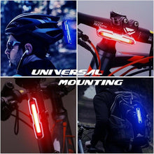 Load image into Gallery viewer, Bike Tail Light Ultra Bright Bike Light USB Rechargeable LED Bicycle Rear Light 5 Light Mode Headlights With Red + Blue Ultra Bright Bike Light USB Rechargeable LED Bicycle Rear Light Waterproof Helmet Light
