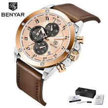 Load image into Gallery viewer, Multifunction Brown Luxury New Men's Watches Quartz Sport Chronograph Elegant Leather Bracelet Men Wrist Watch
